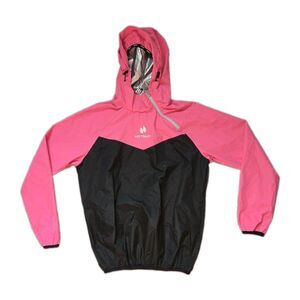 HOTSUIT Sauna Sweat Jacket Pink Black Hooded Half Zip Womens M Fitness EUC